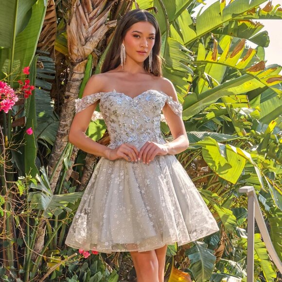 New Off The Shoulder Homecoming Dress w/ Sequins & Butterfly Embroidery GS3685 - Picture 1 of 9